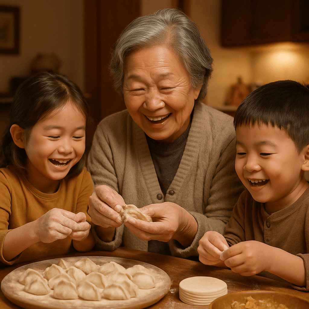 和孩子们包饺子